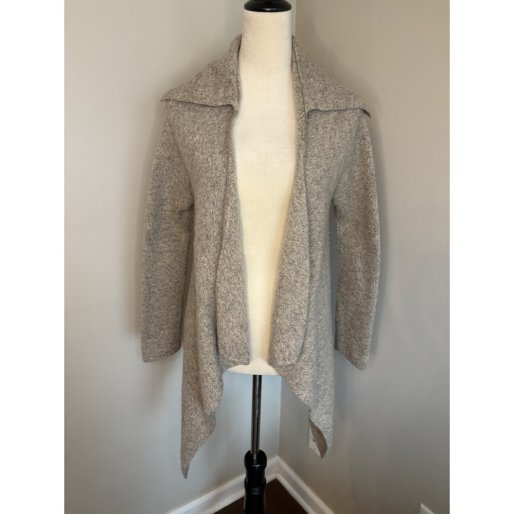 Kenar Lambswool Cardigan Sweater Small S Beige Tan Tweed Draped Open Waterfall